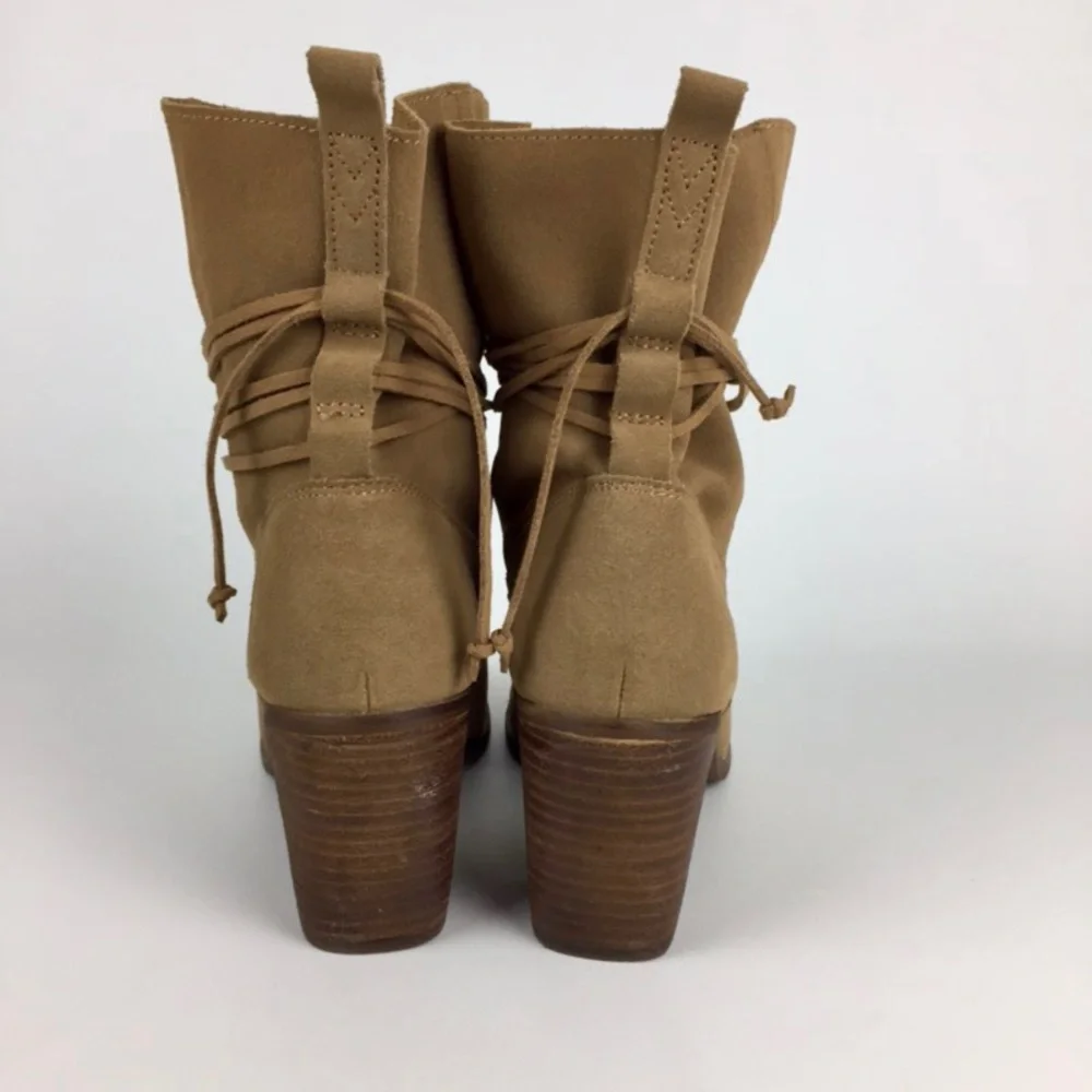 Toms Mila Toffee Suede Leather Ankle Wrap Bootie 8.5